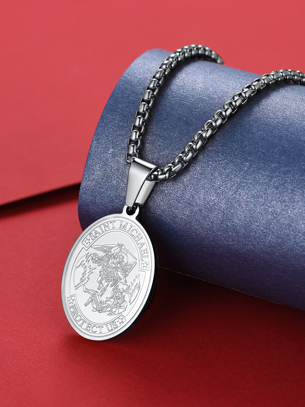 Saint Michael Pendant Bible Verse Protection Necklace in Stainless