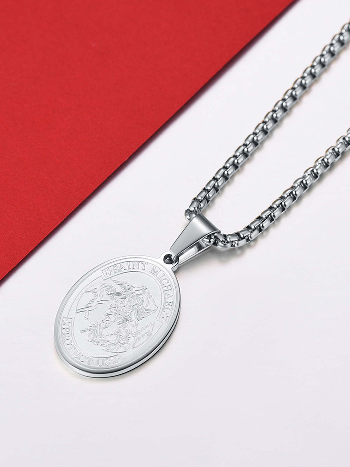 Saint Michael Pendant Bible Verse Protection Necklace in Stainless
