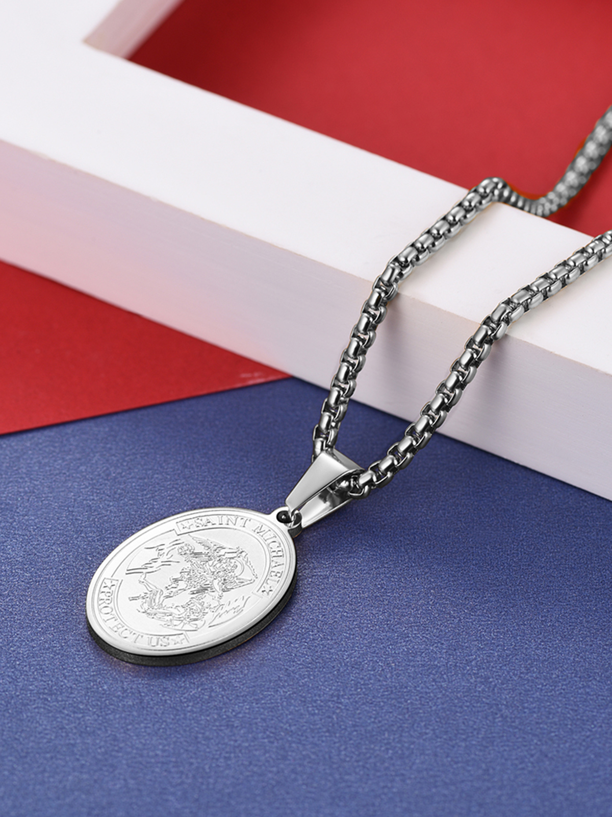 Saint Michael Pendant Bible Verse Protection Necklace in Stainless