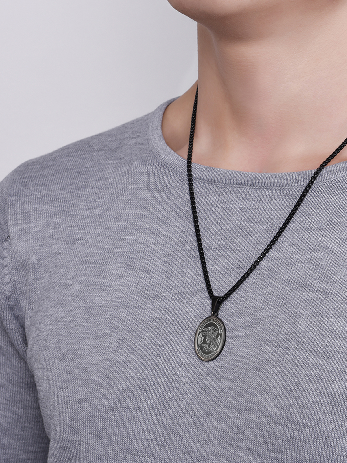 Saint Michael Pendant Bible Verse Protection Necklace in Black Plated