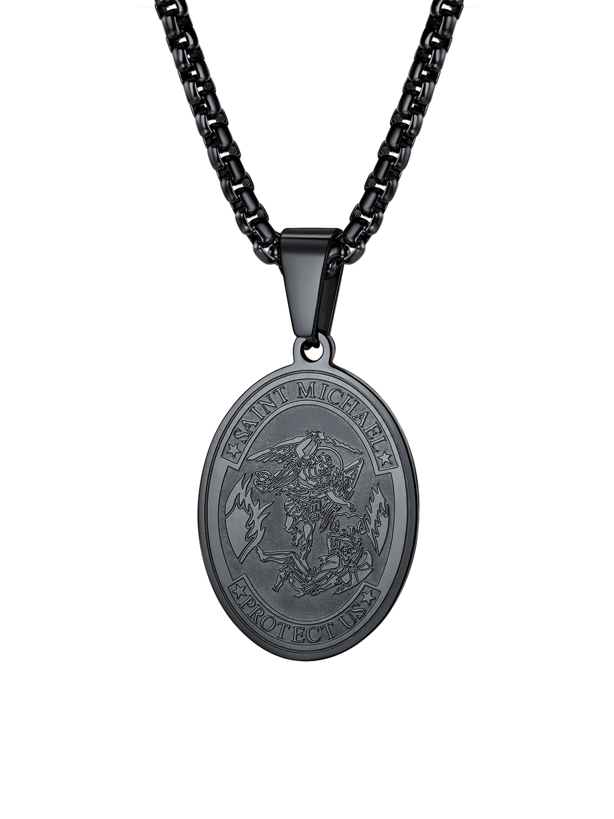 Saint Michael Pendant Bible Verse Protection Necklace in Black Plated