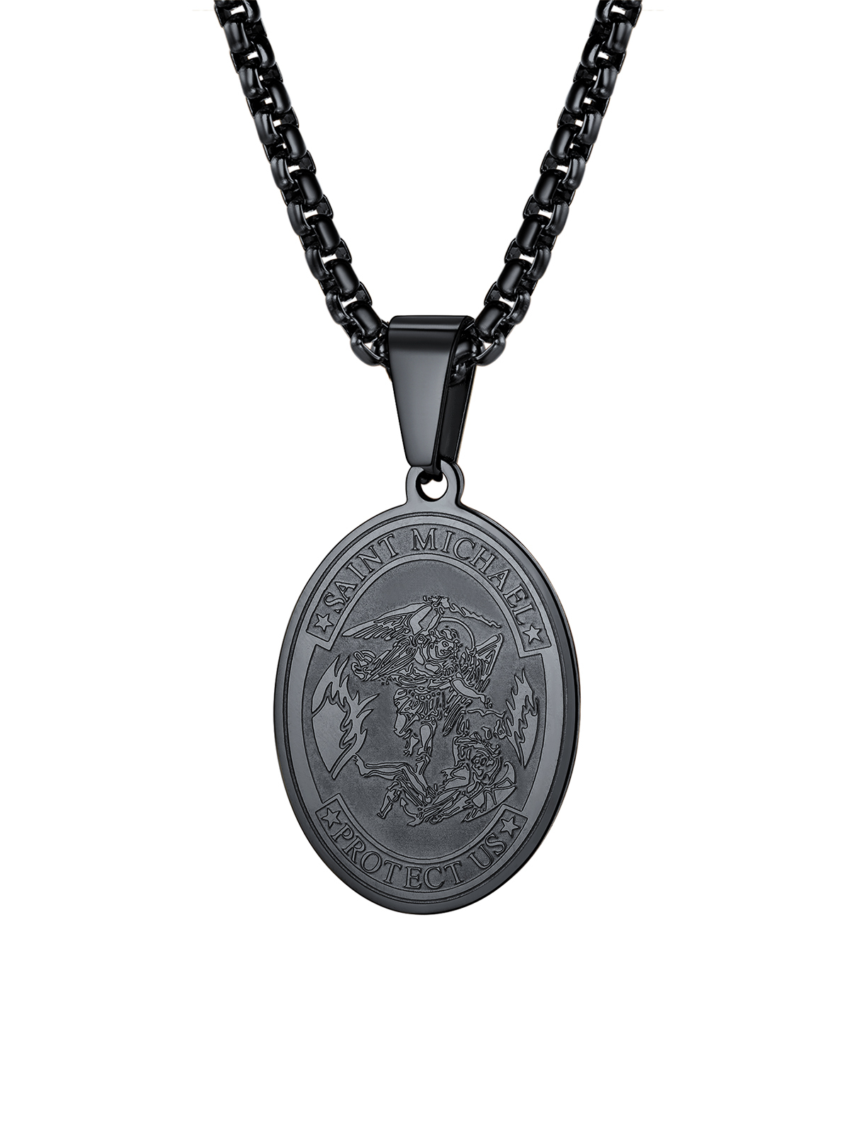 Saint Michael Pendant Bible Verse Protection Necklace in Black Plated
