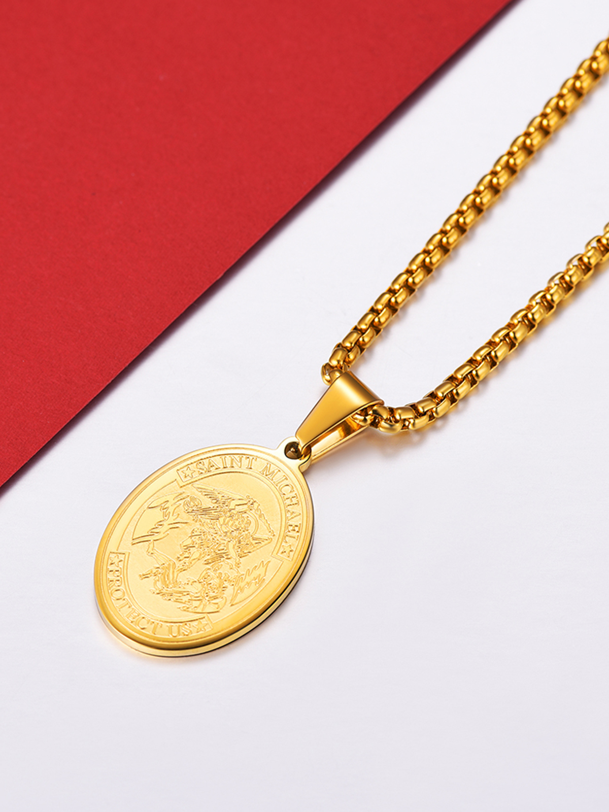 Saint Michael Pendant Bible Verse Protection Necklace in 18K Gold Plated
