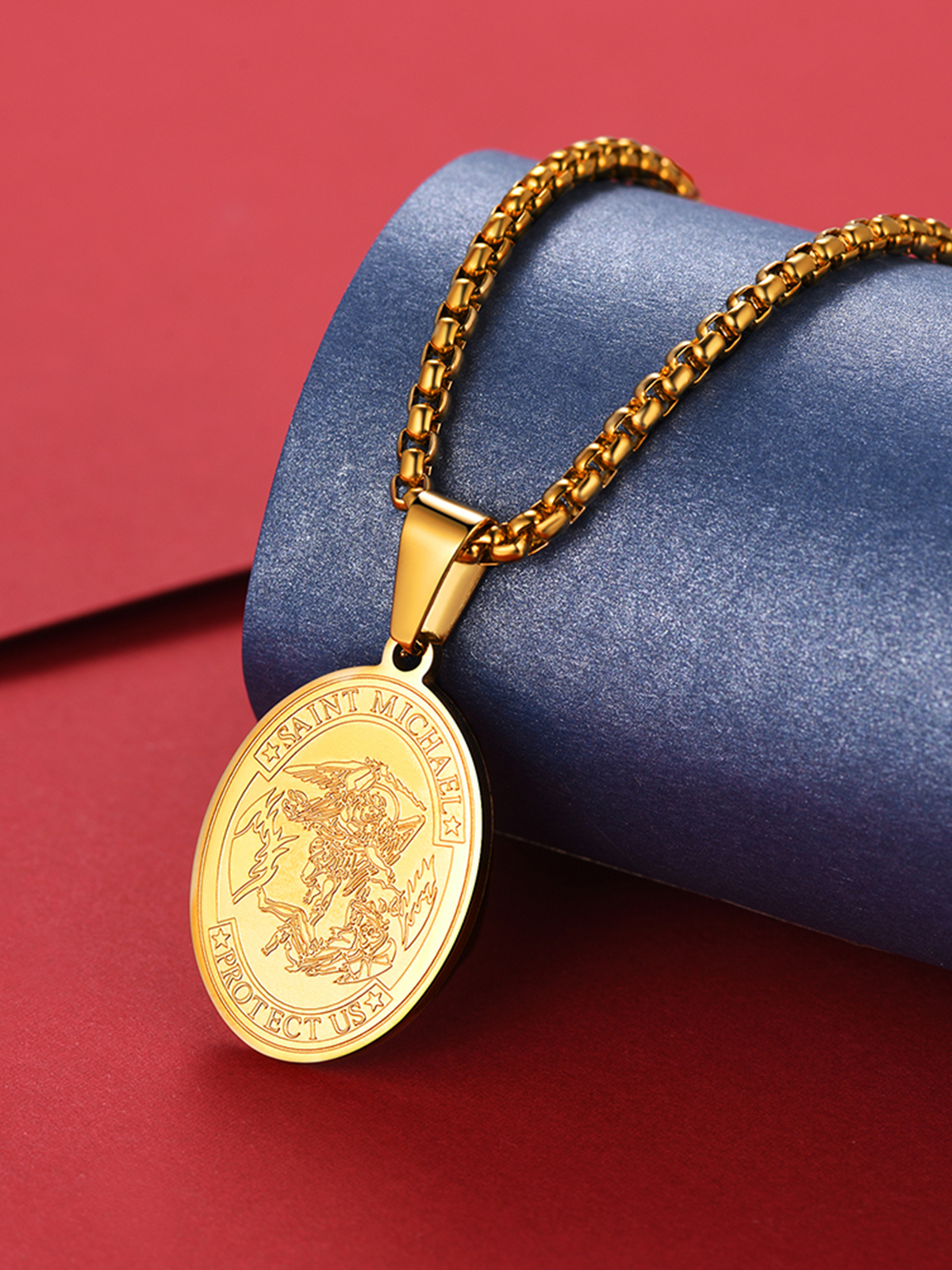 Saint Michael Pendant Bible Verse Protection Necklace in 18K Gold Plated