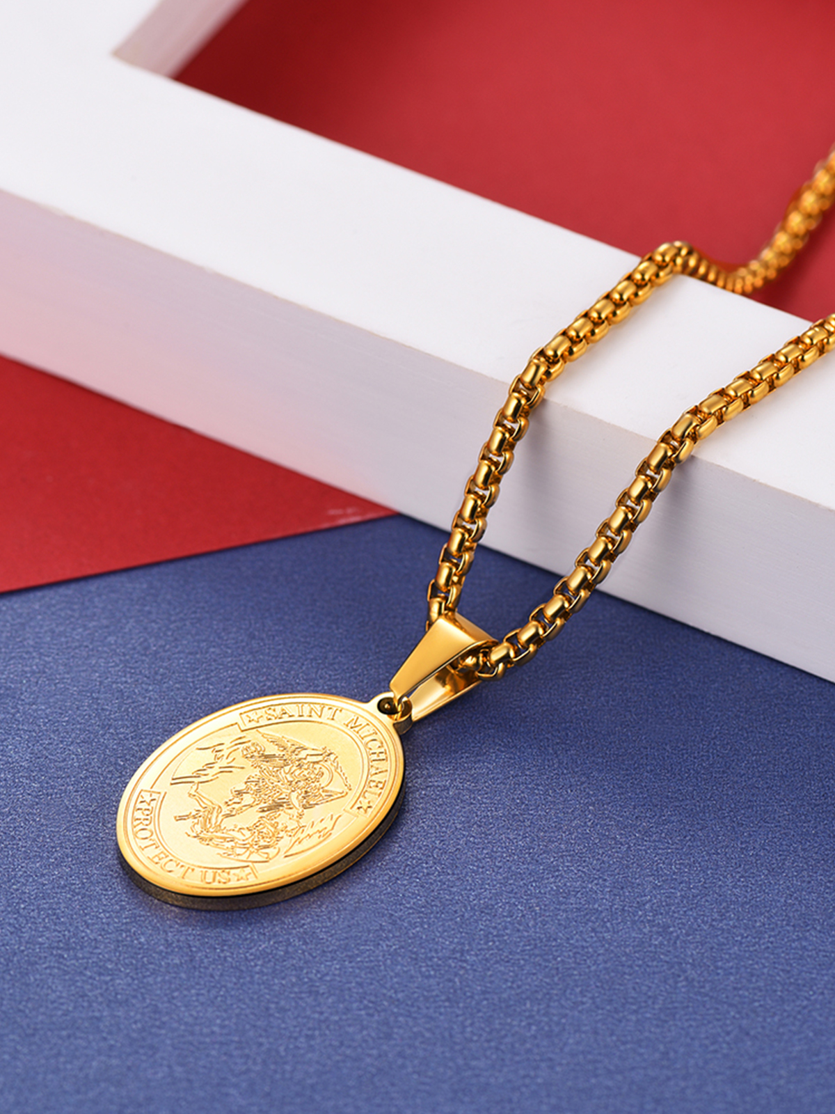 Saint Michael Pendant Bible Verse Protection Necklace in 18K Gold Plated