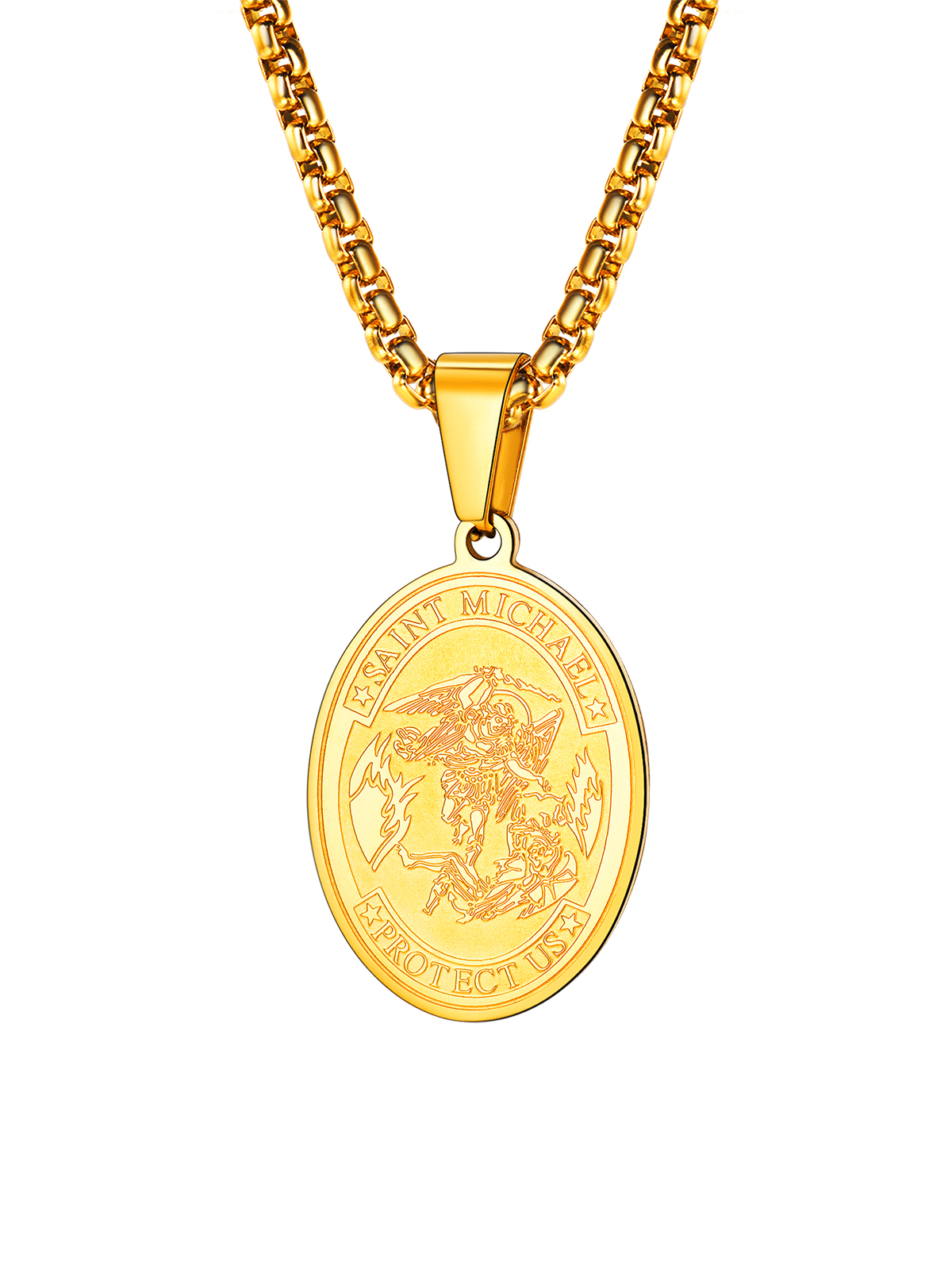 Saint Michael Pendant Bible Verse Protection Necklace in 18K Gold Plated