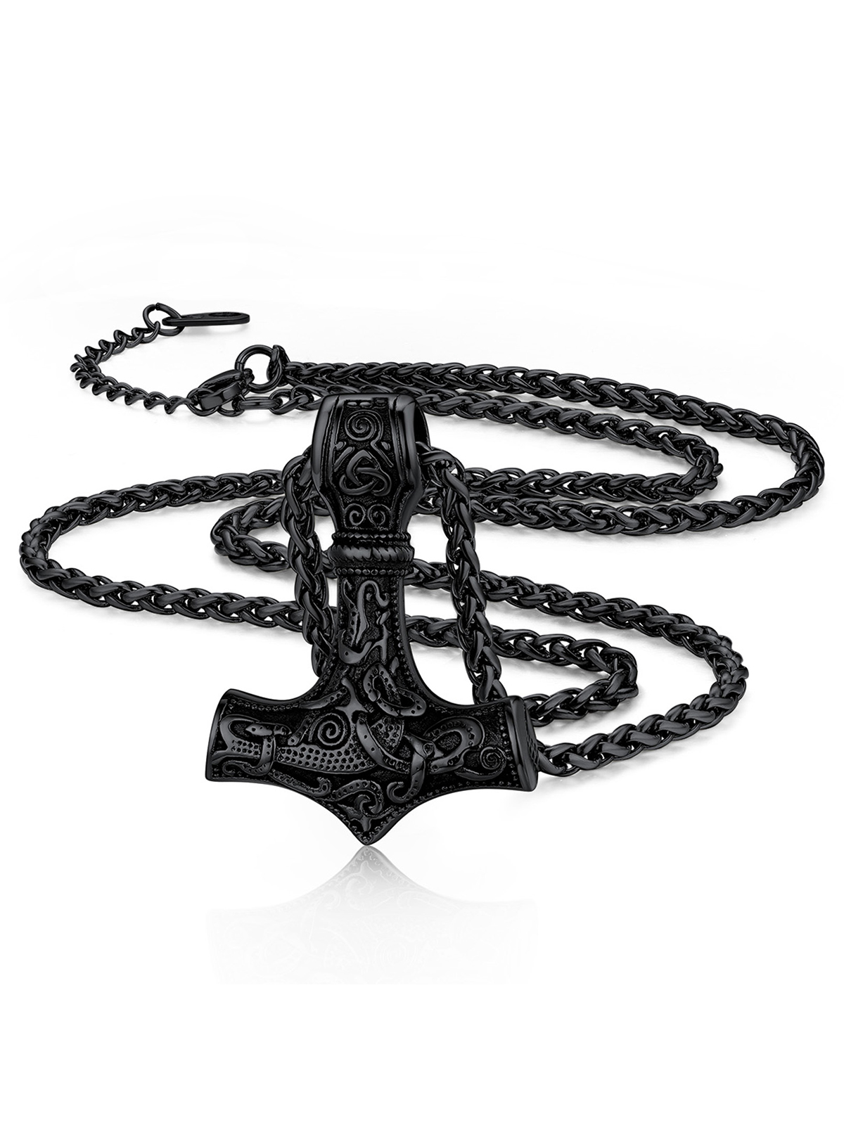 Thor's Hammer Pendant Viking Rune Jewelry Necklace in Black