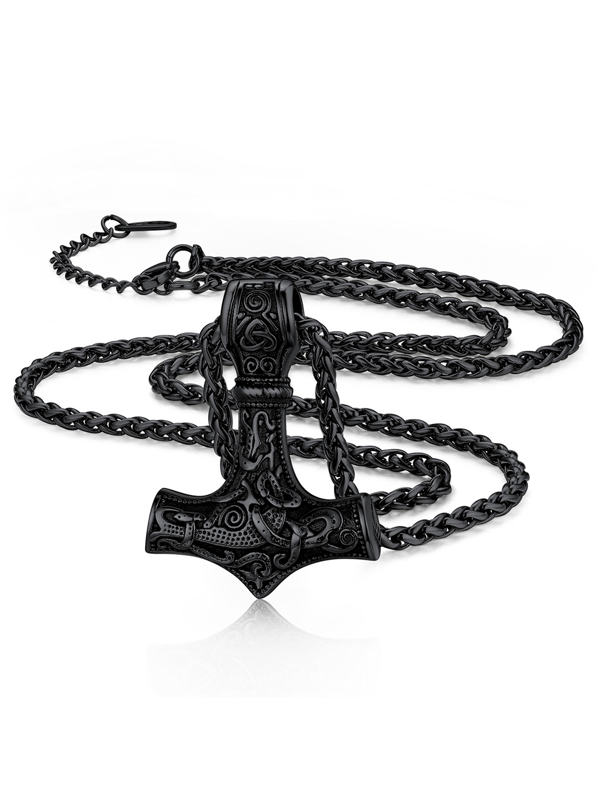 Thor's Hammer Pendant Viking Rune Jewelry Necklace in Black