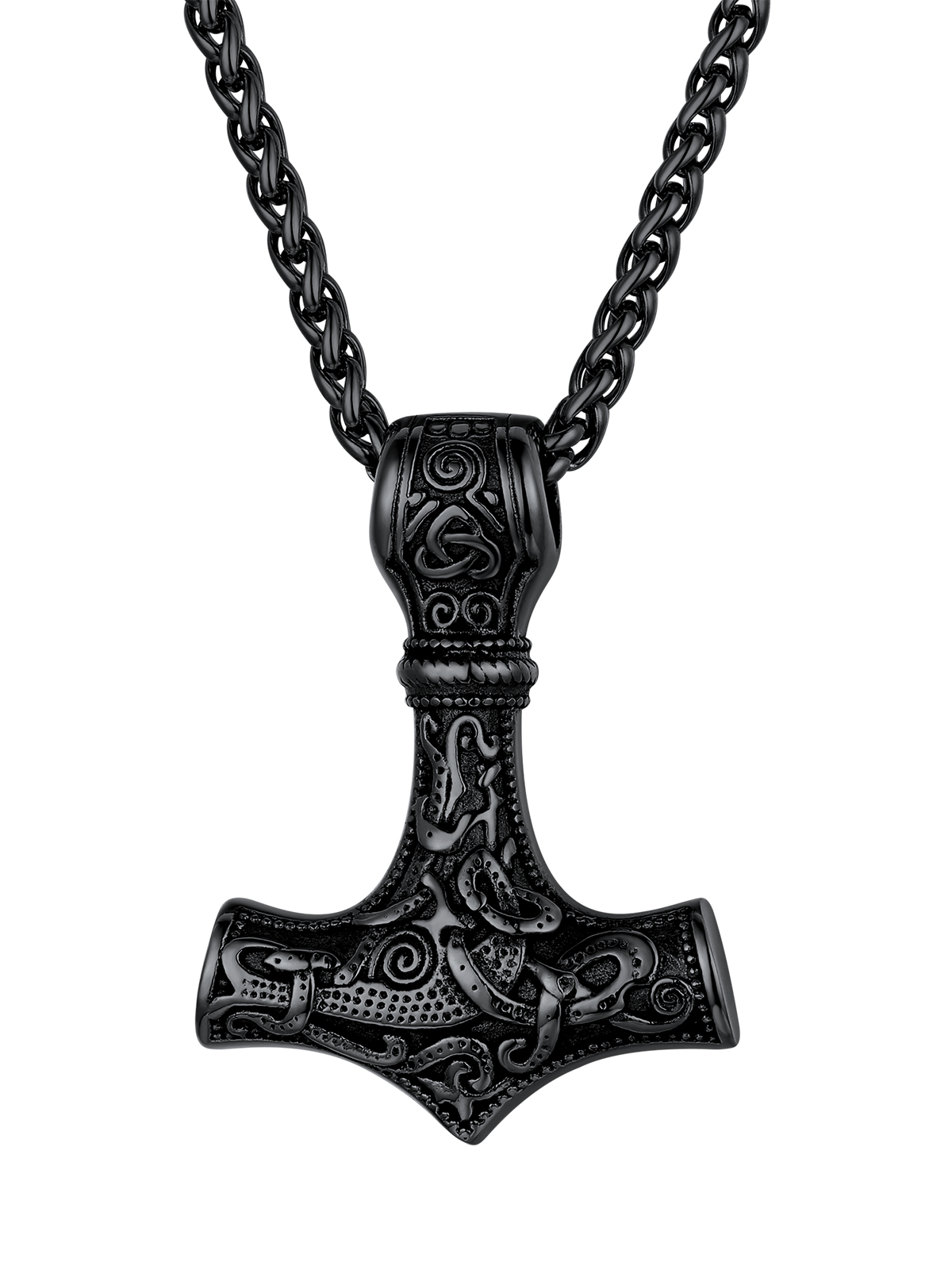 Thor's Hammer Pendant Viking Rune Jewelry Necklace in Black