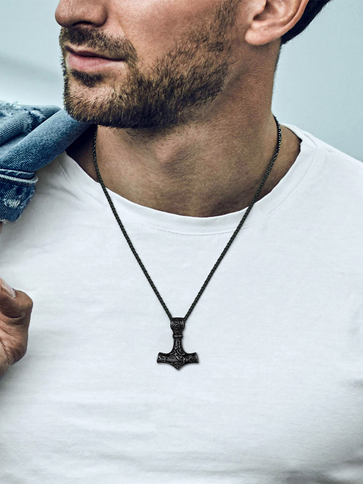 Thor's Hammer Pendant Viking Rune Jewelry Necklace in Black