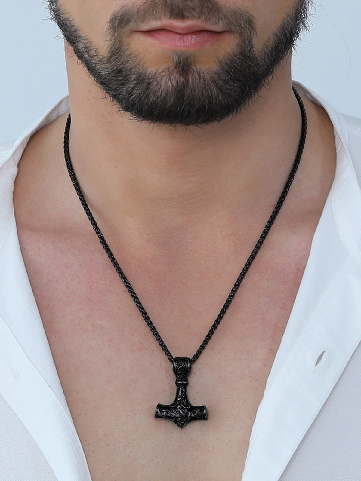 Thor's Hammer Pendant Viking Rune Jewelry Necklace in Black