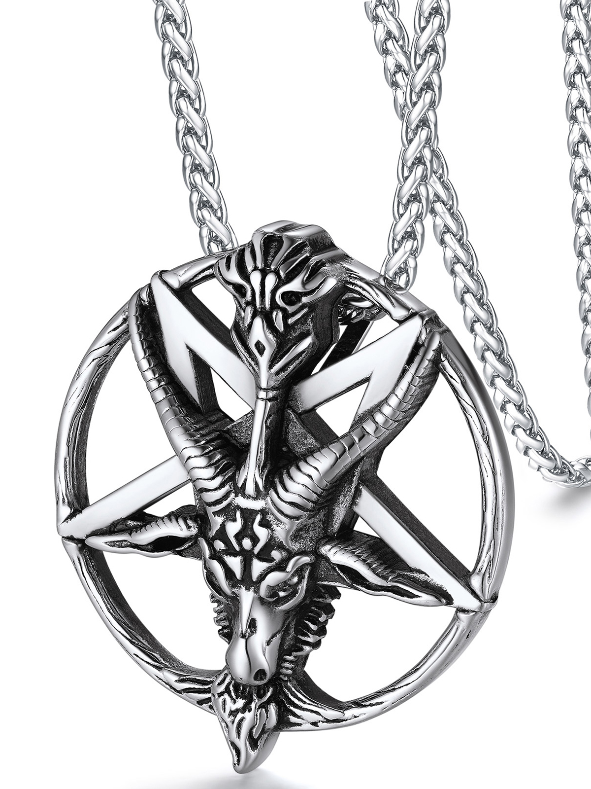Baphomet Goat Pendant Inverted Pentagram Necklace in Stainless