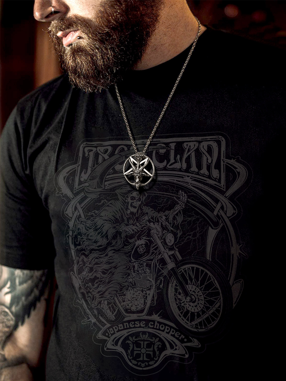 Baphomet Goat Pendant Inverted Pentagram Necklace in Stainless