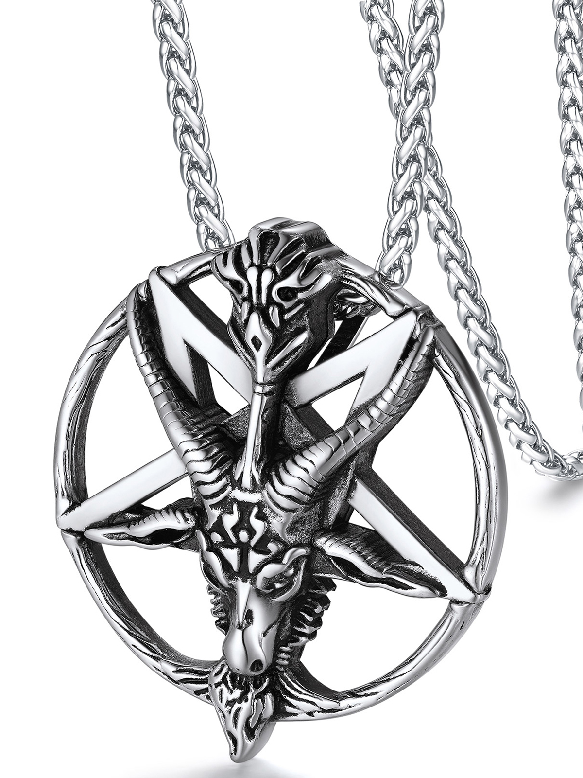 Baphomet Goat Pendant Inverted Pentagram Necklace in Stainless