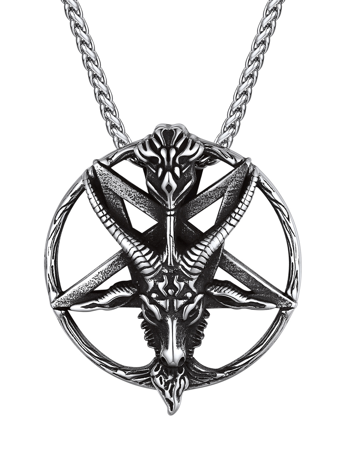 Baphomet Goat Pendant Inverted Pentagram Necklace in Stainless