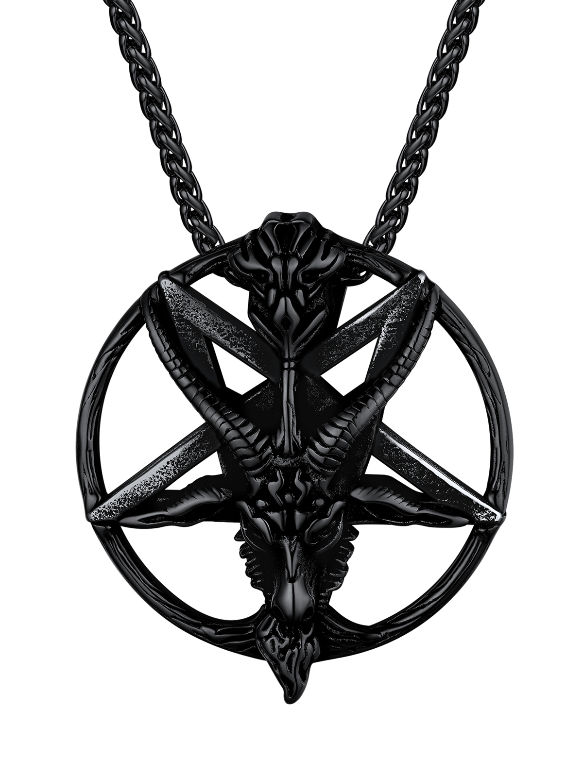 Baphomet Goat Pendant Inverted Pentagram Necklace in Black