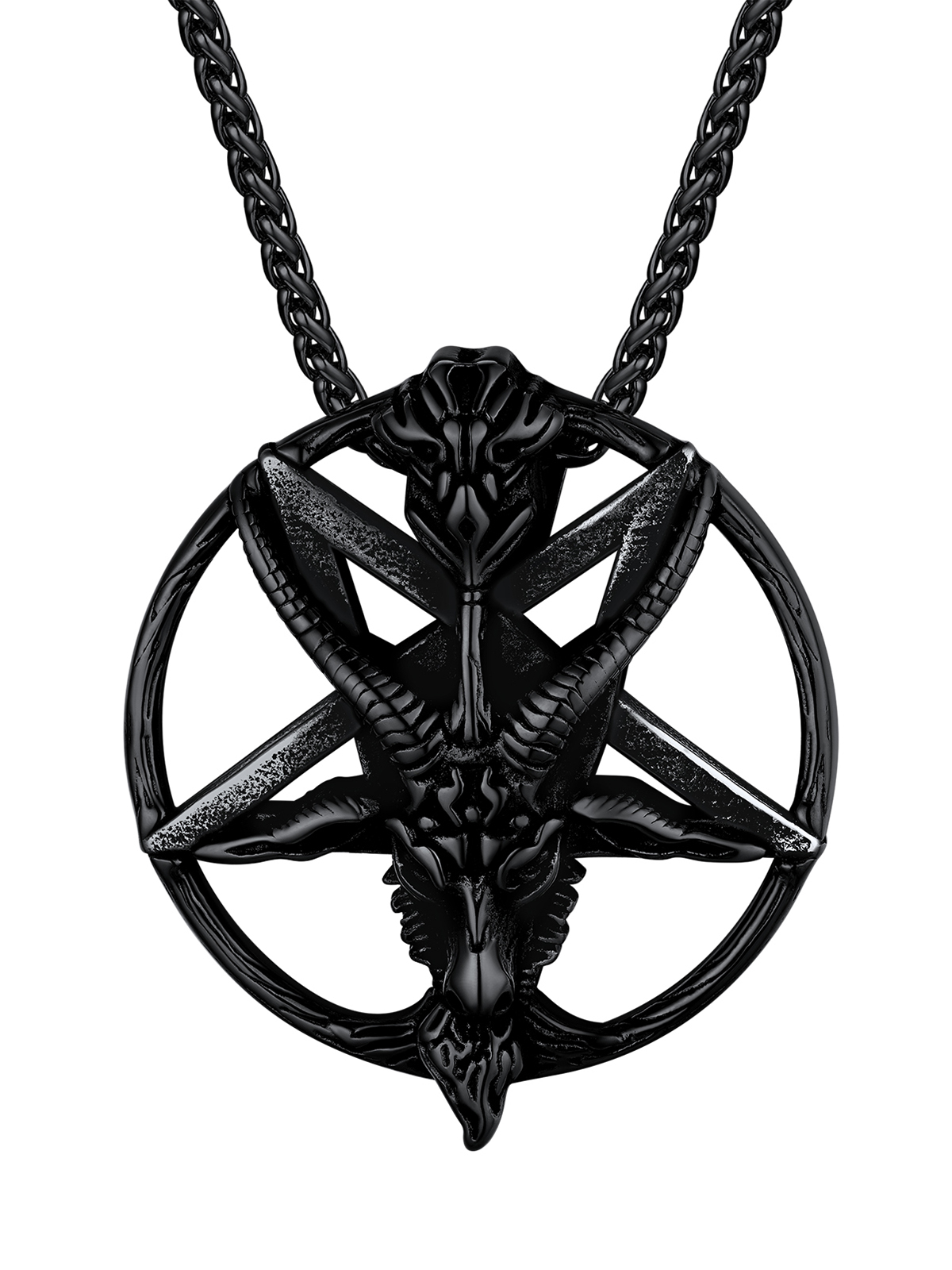 Baphomet Goat Pendant Inverted Pentagram Necklace in Black