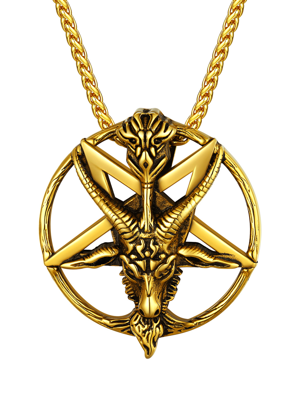 Baphomet Goat Pendant Inverted Pentagram Necklace in 18K Gold