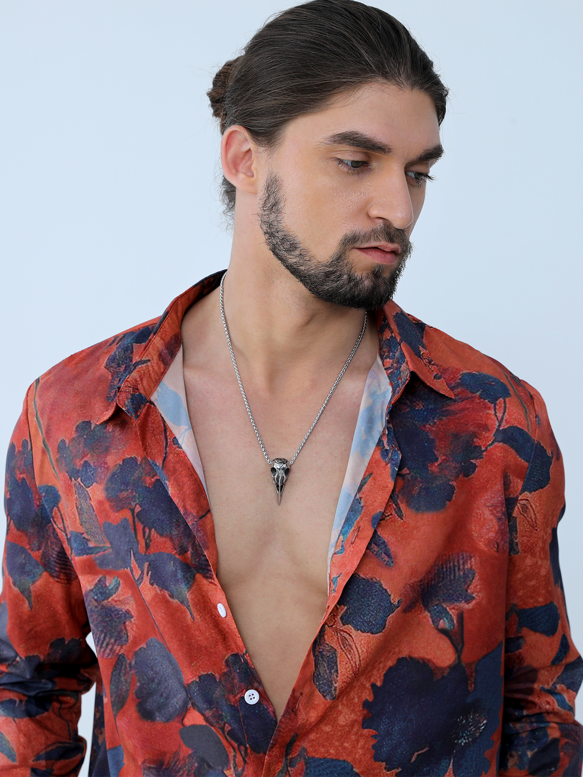 Gothic Raven Skull Pendant Norse Viking Necklace in Stainless