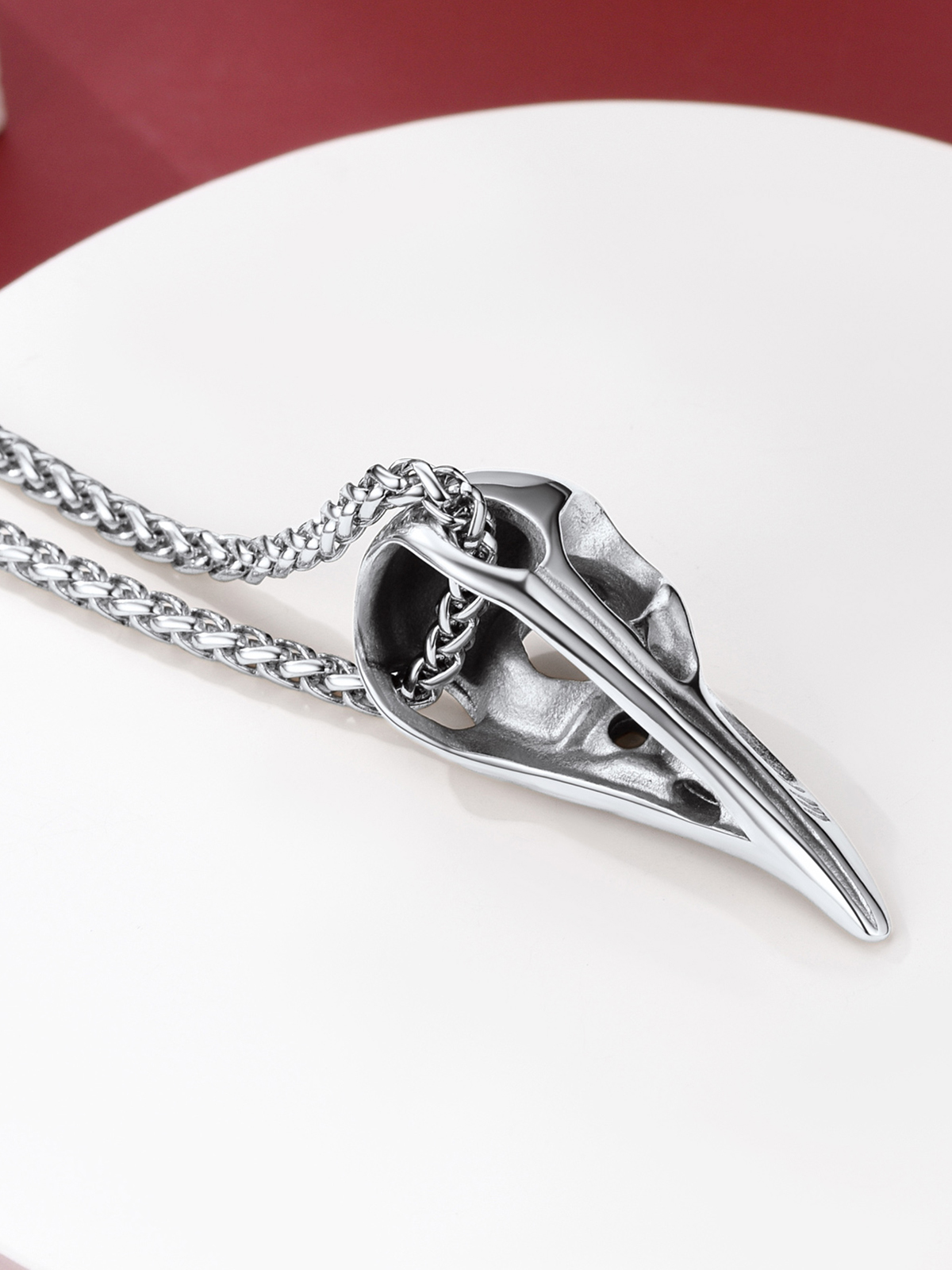 Gothic Raven Skull Pendant Norse Viking Necklace in Stainless