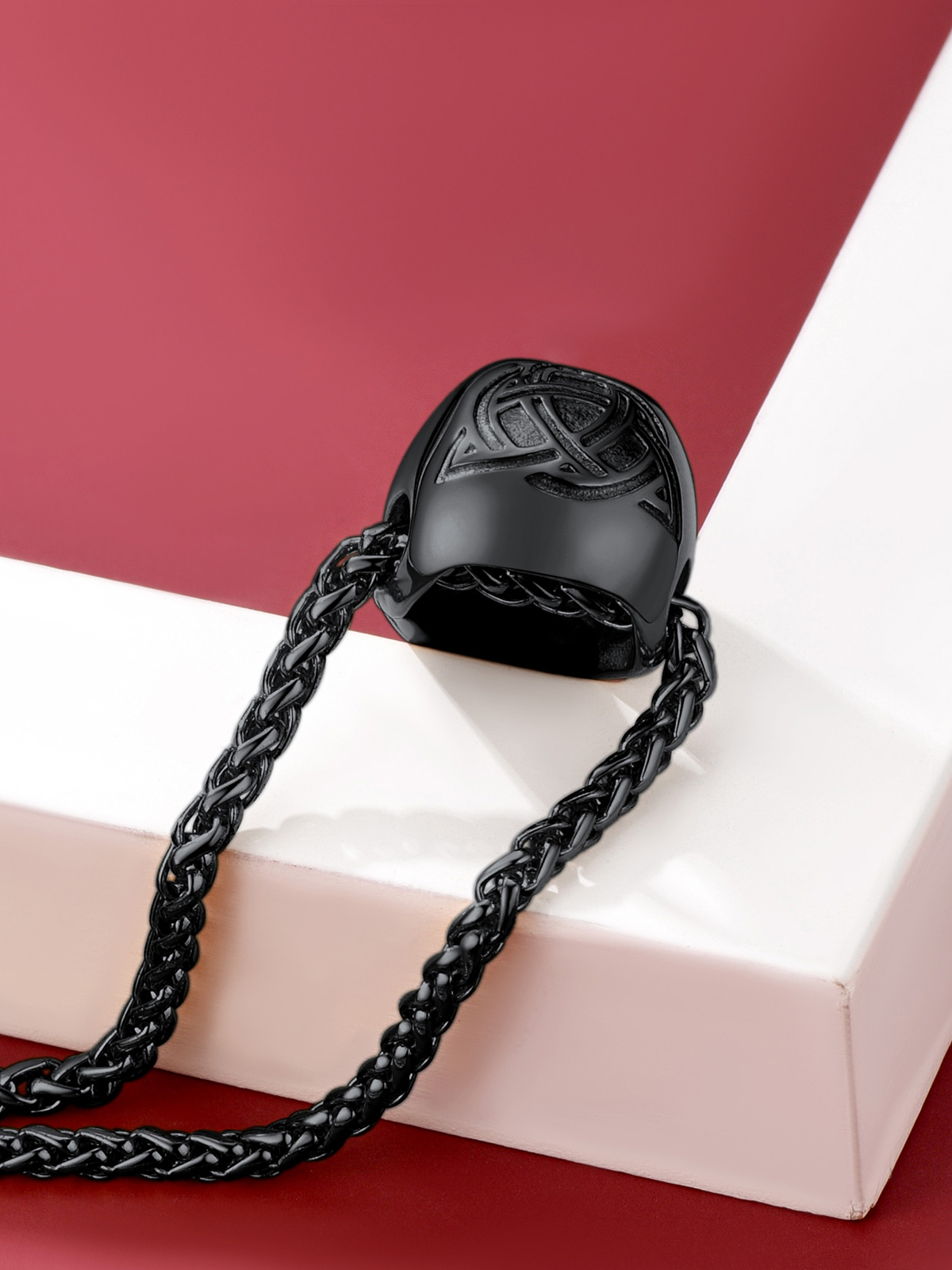 Gothic Raven Skull Pendant Norse Viking Necklace in Black