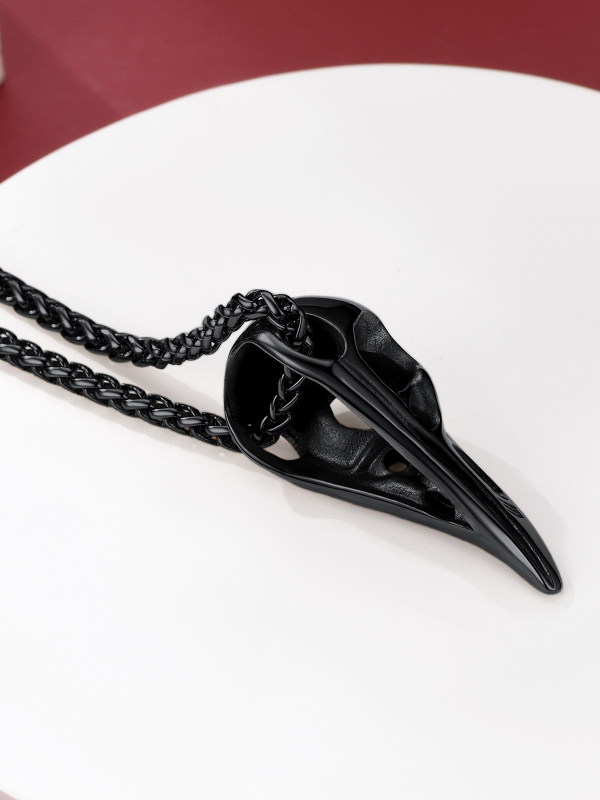 Gothic Raven Skull Pendant Norse Viking Necklace in Black
