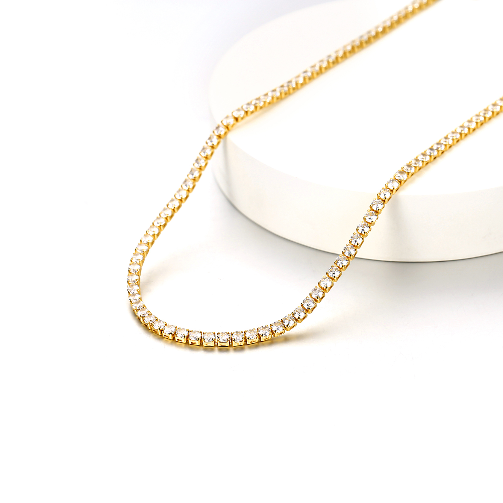 Tennis Chain Necklace with CZ, 18K Gold Plated-01