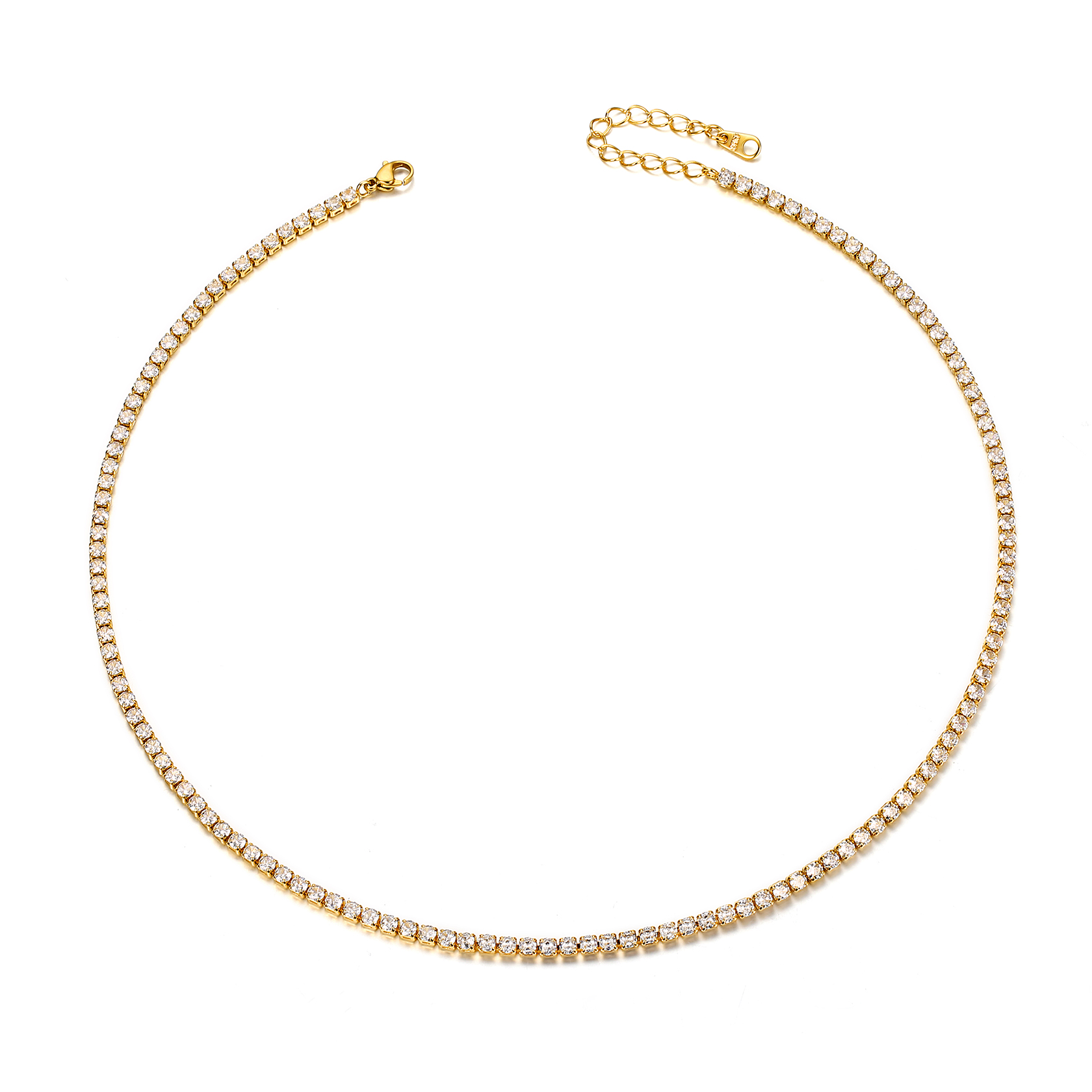 Tennis Chain Necklace with CZ, 18K Gold Plated-02