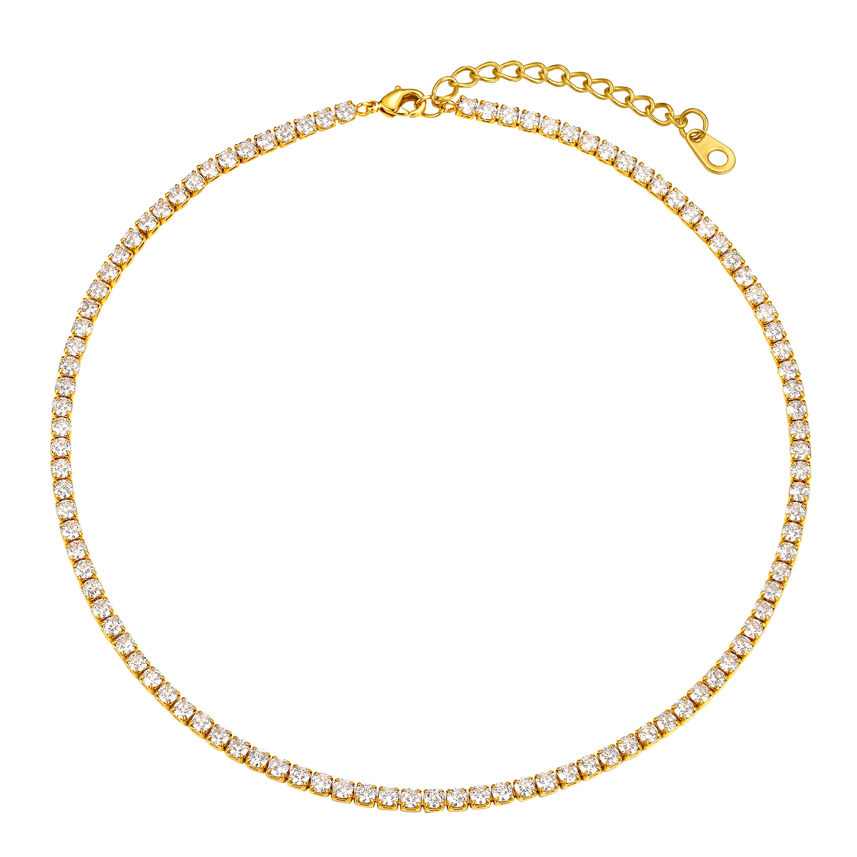 Tennis Chain  Necklace with CZ in 18K Gold Plated