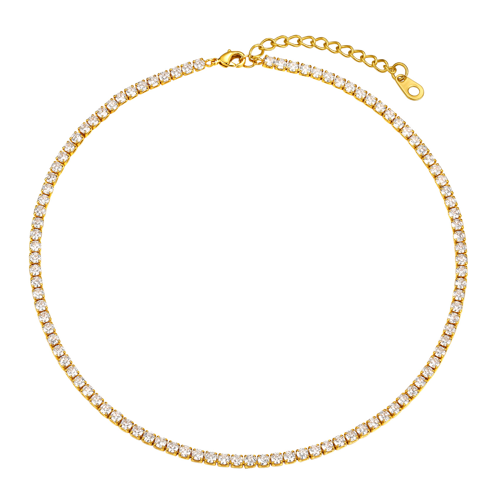 Tennis Chain  Necklace with CZ in 18K Gold Plated
