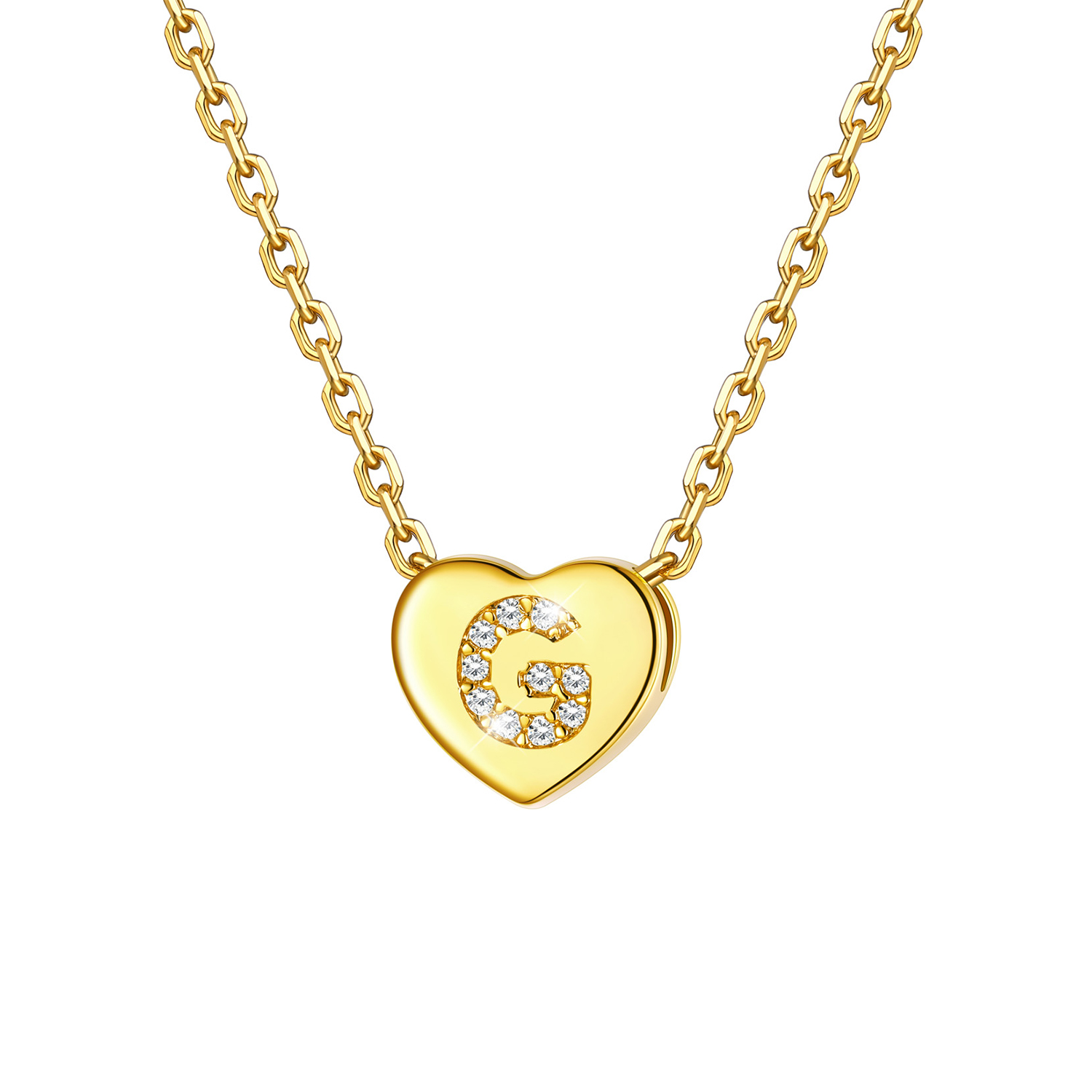 Tiny Heart Initial Necklace with CZ in 14K Gold Plated-G