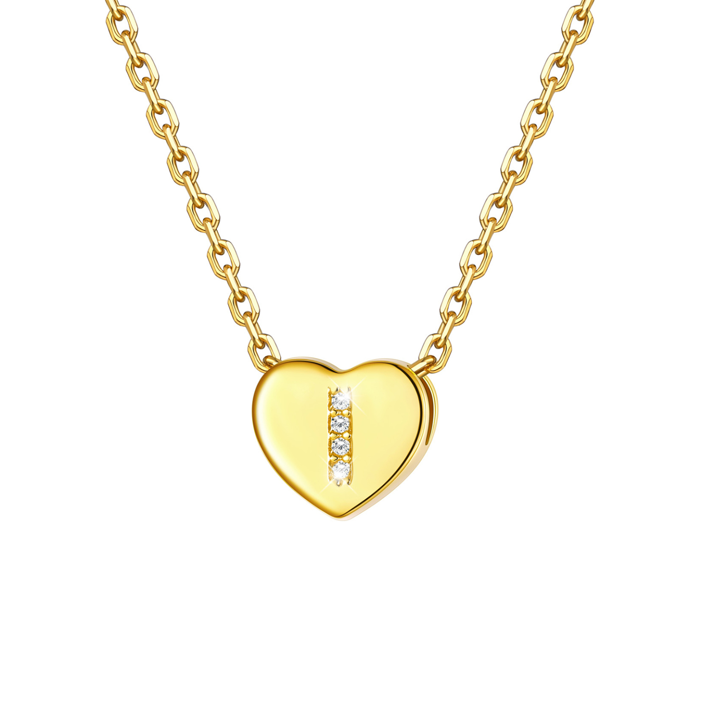 Tiny Heart Initial Necklace with CZ in 14K Gold Plated-I