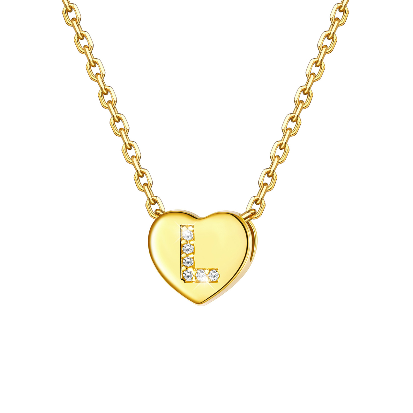 Tiny Heart Initial Necklace with CZ in 14K Gold Plated-L