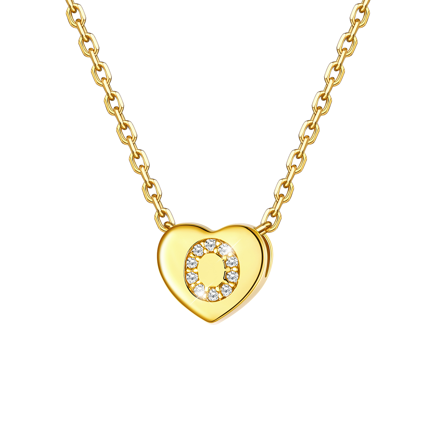 Tiny Heart Initial Necklace with CZ in 14K Gold Plated-O