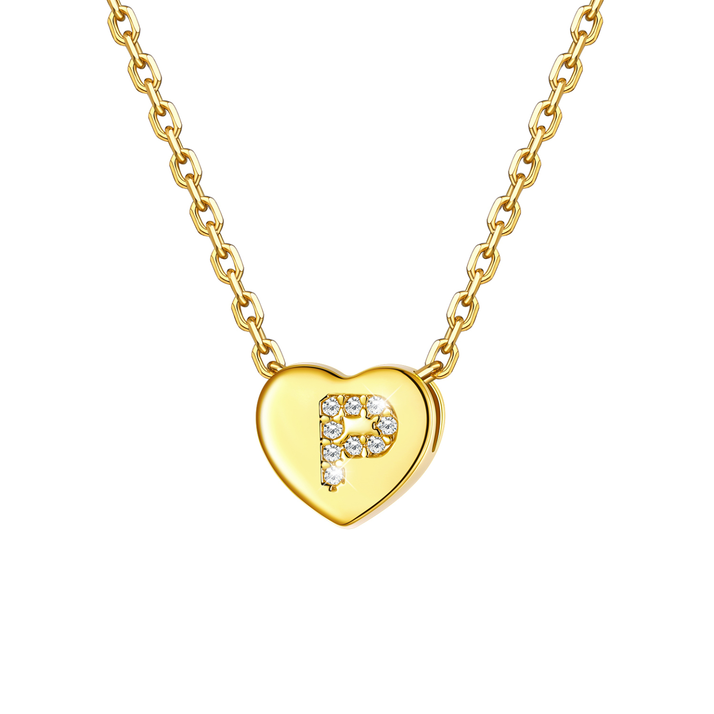 Tiny Heart Initial Necklace with CZ in 14K Gold Plated-P