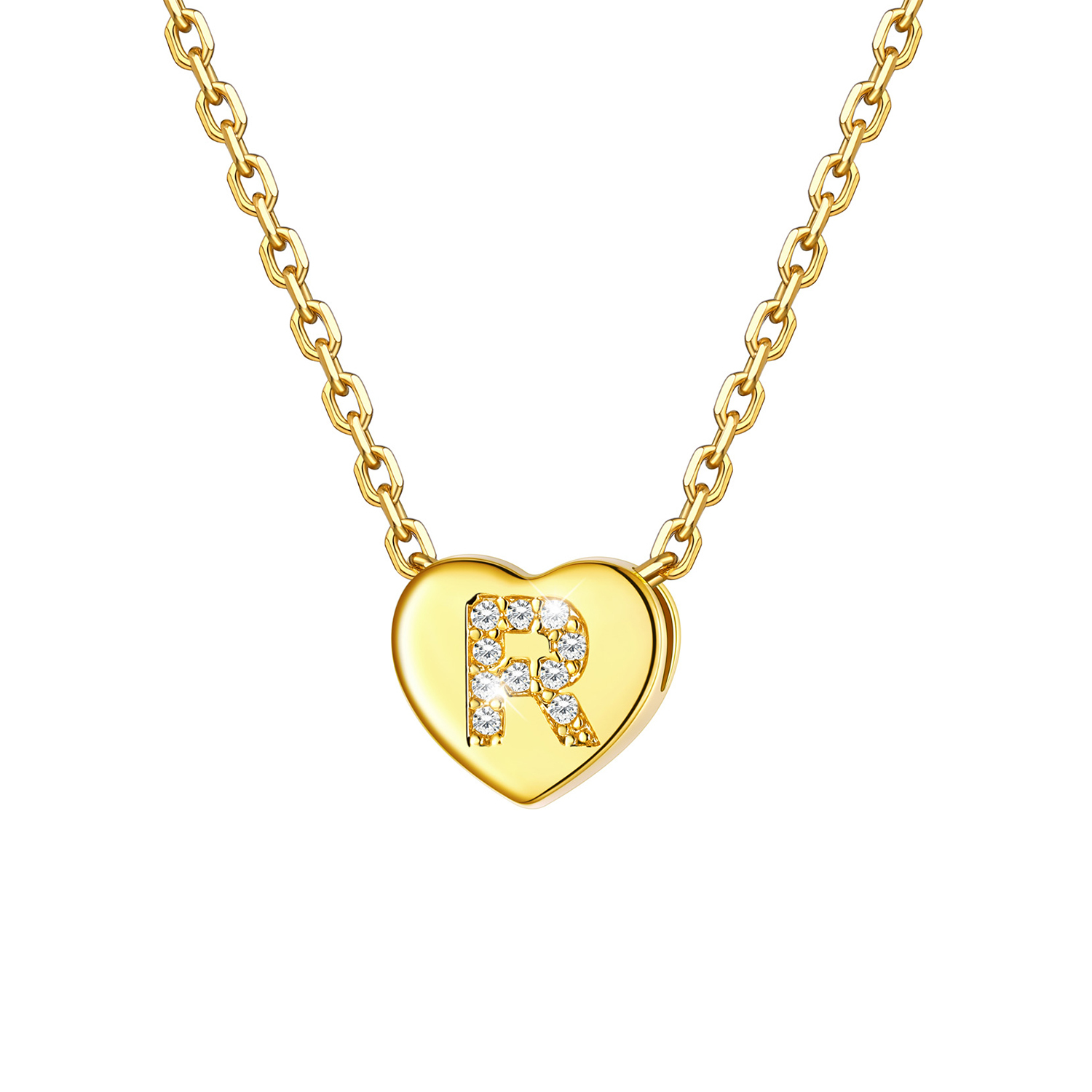 Tiny Heart Initial Necklace with CZ in 14K Gold Plated-R