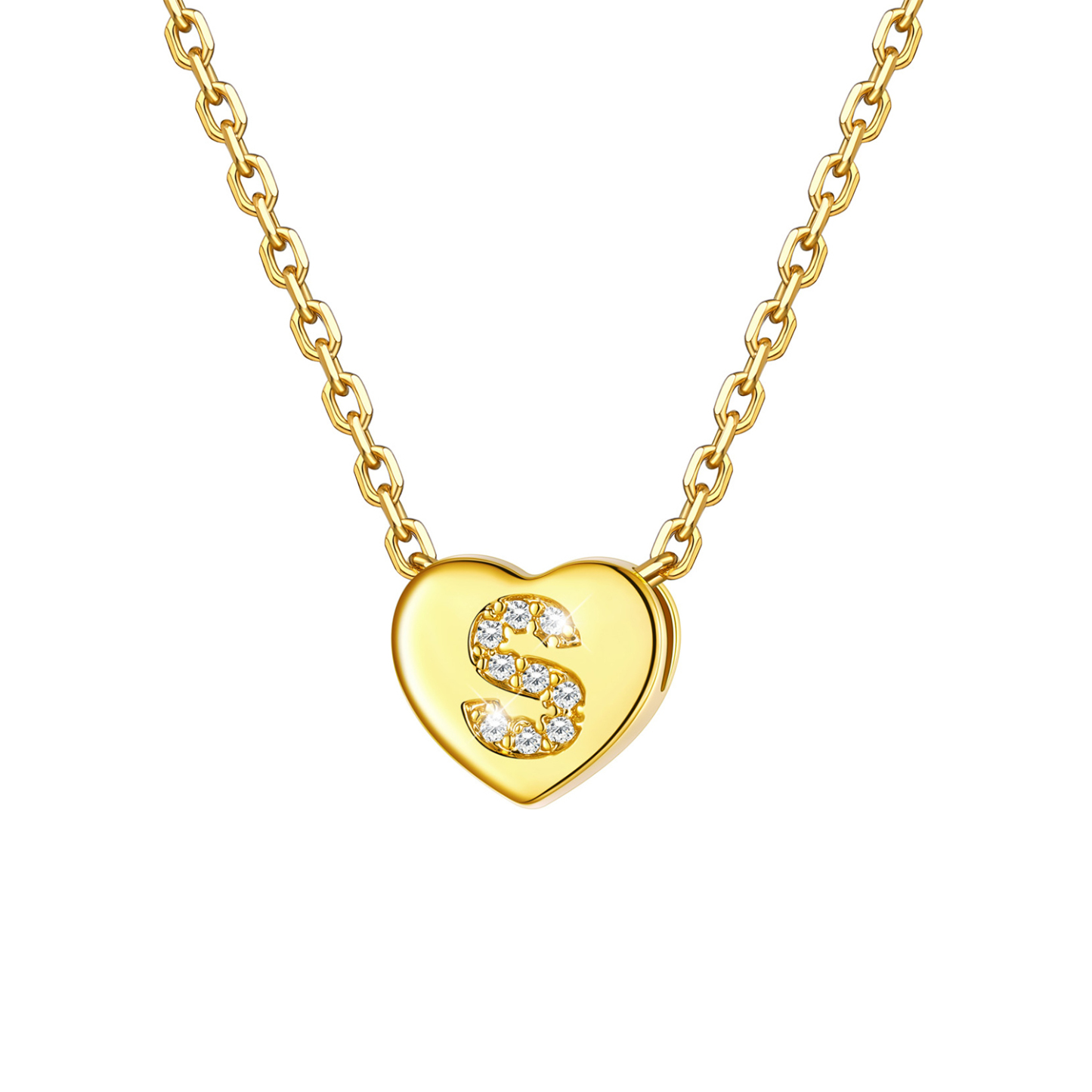 Tiny Heart Initial Necklace with CZ in 14K Gold Plated-S