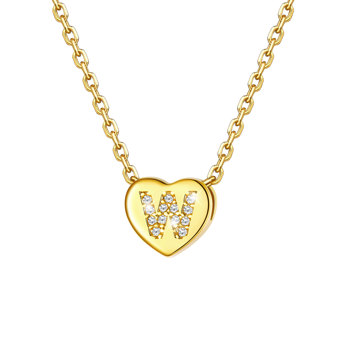 Tiny Heart Initial Necklace with CZ in 14K Gold Plated-W
