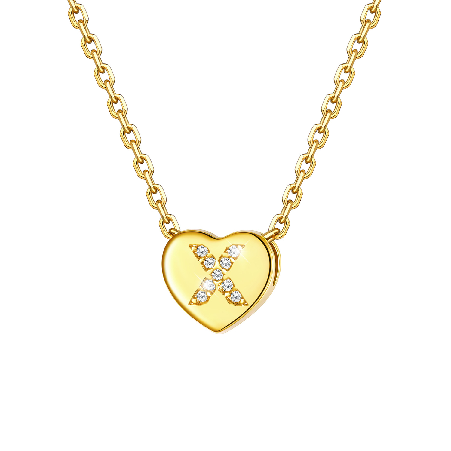 Tiny Heart Initial Necklace with CZ in 14K Gold Plated-X