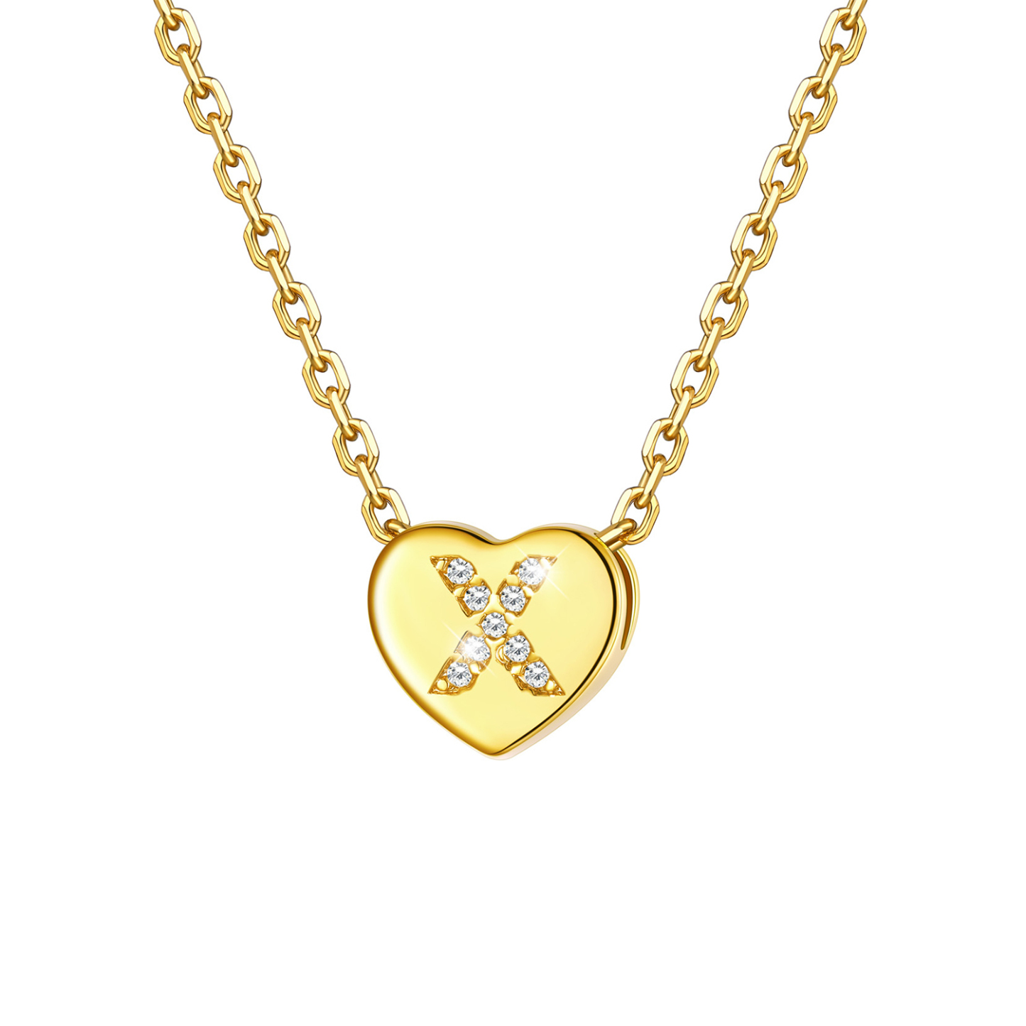 Tiny Heart Initial Necklace with CZ in 14K Gold Plated-X