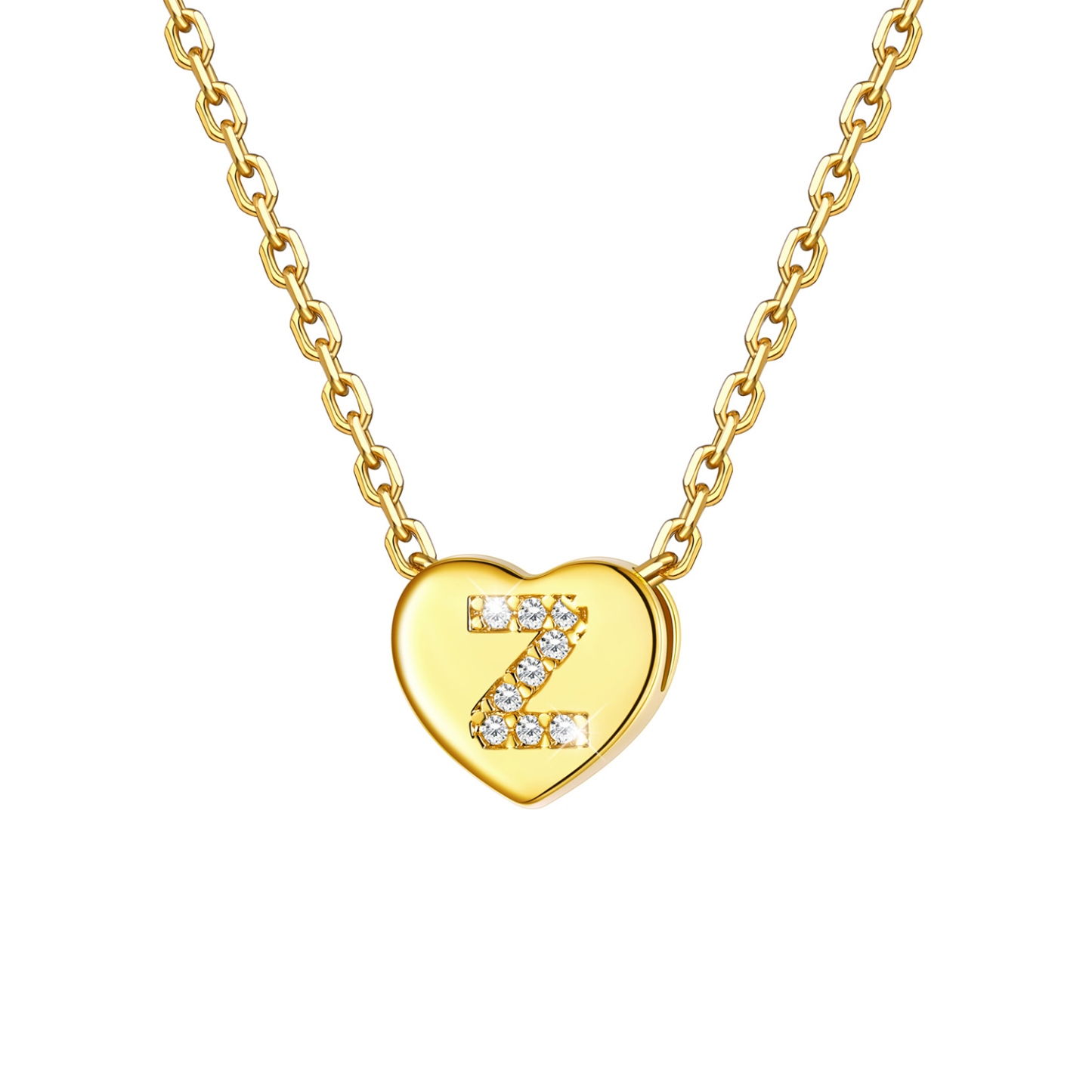 Tiny Heart Initial Necklace with CZ in 14K Gold Plated-Z
