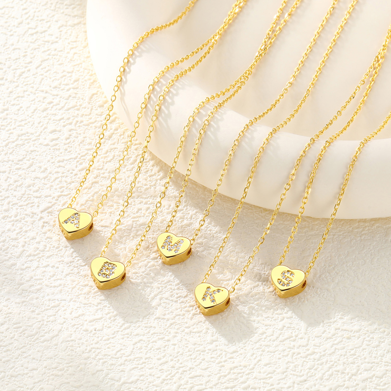 Tiny Heart Initial Necklace with CZ in Different Letters