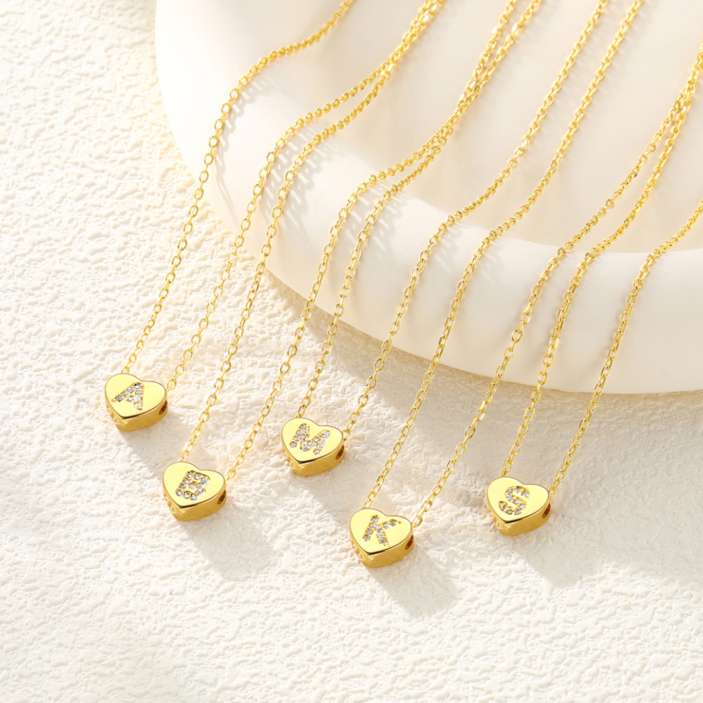 Tiny Heart Initial Necklace with CZ in Different Letters
