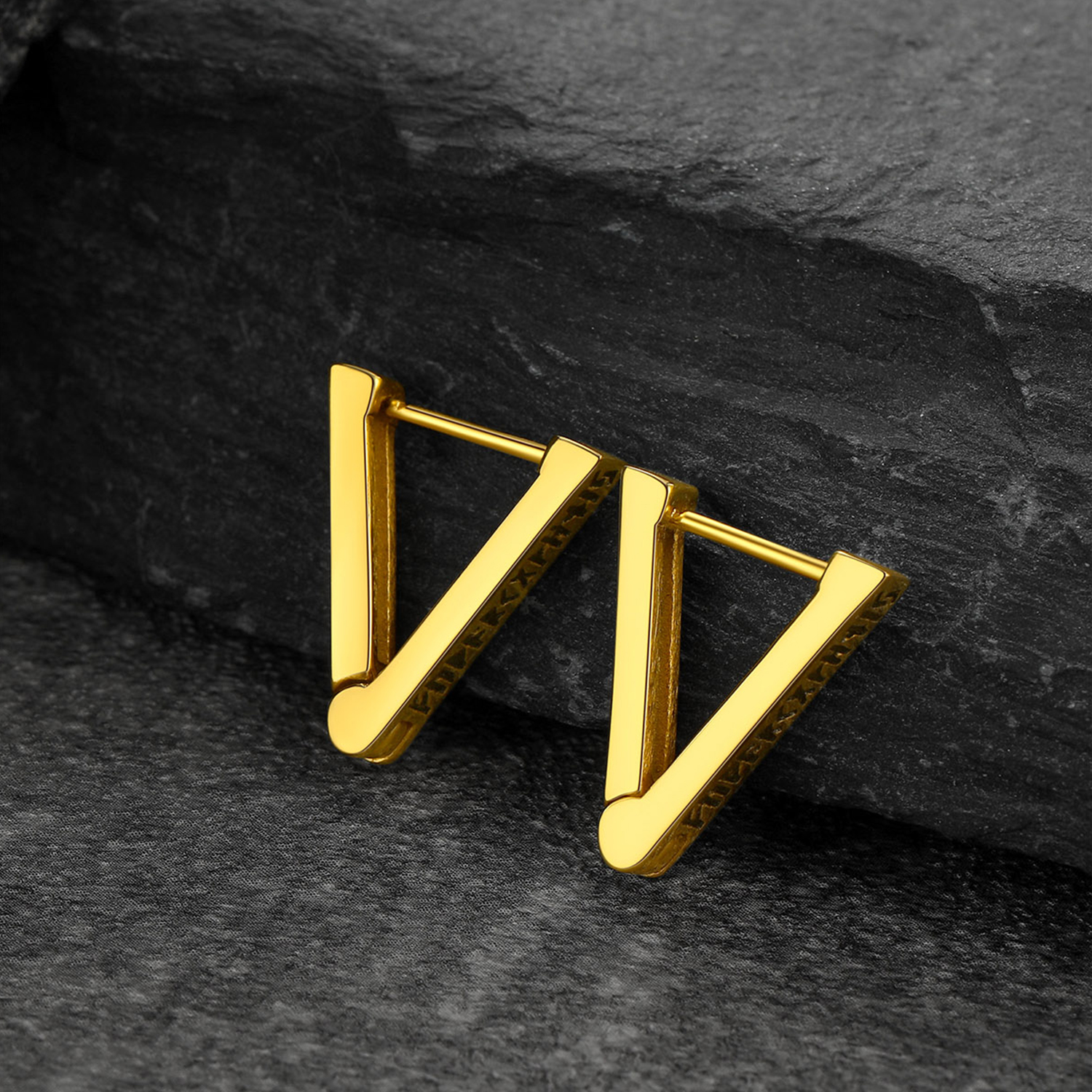 Triangle Viking Rune Huggie Hoop Earrings, 14K Gold Plated-03