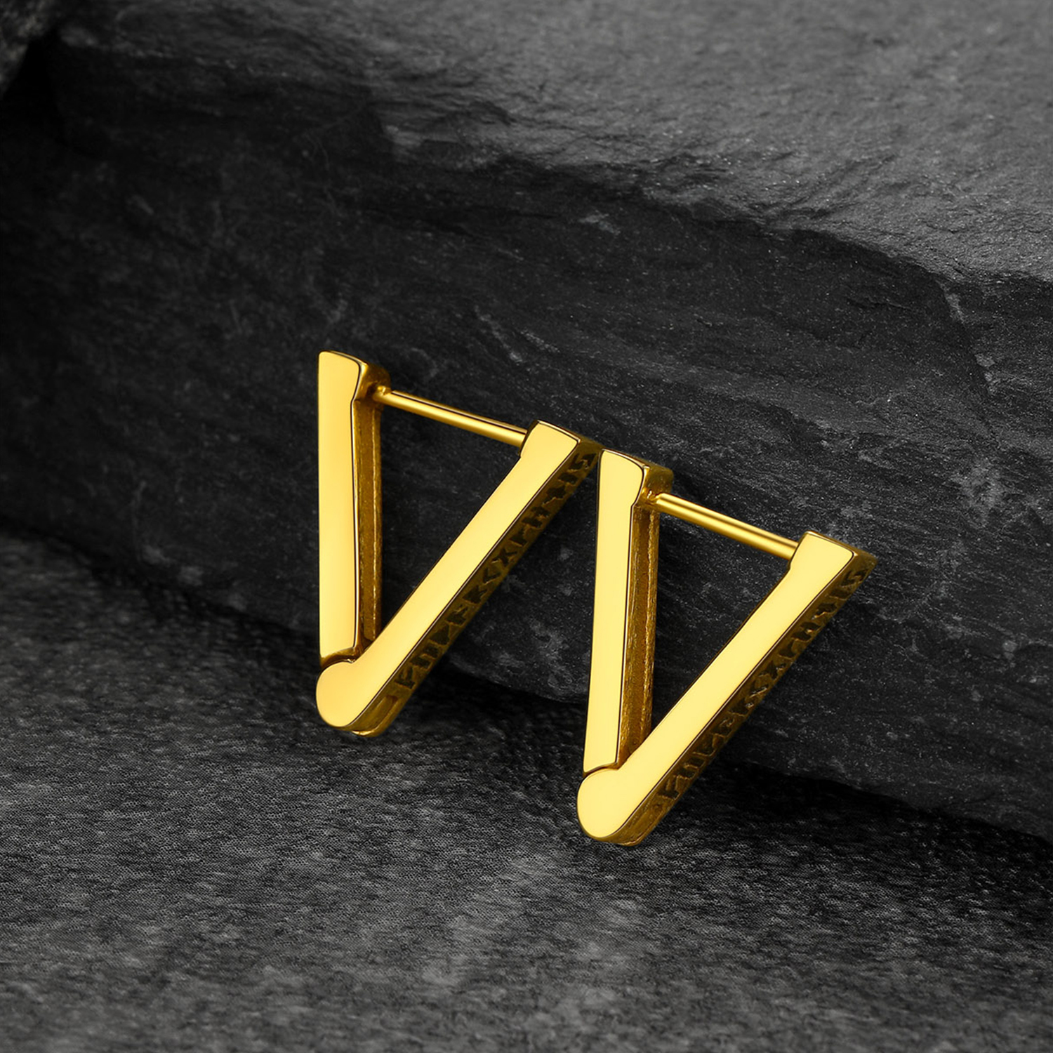 Triangle Viking Rune Huggie Hoop Earrings, 14K Gold Plated-03