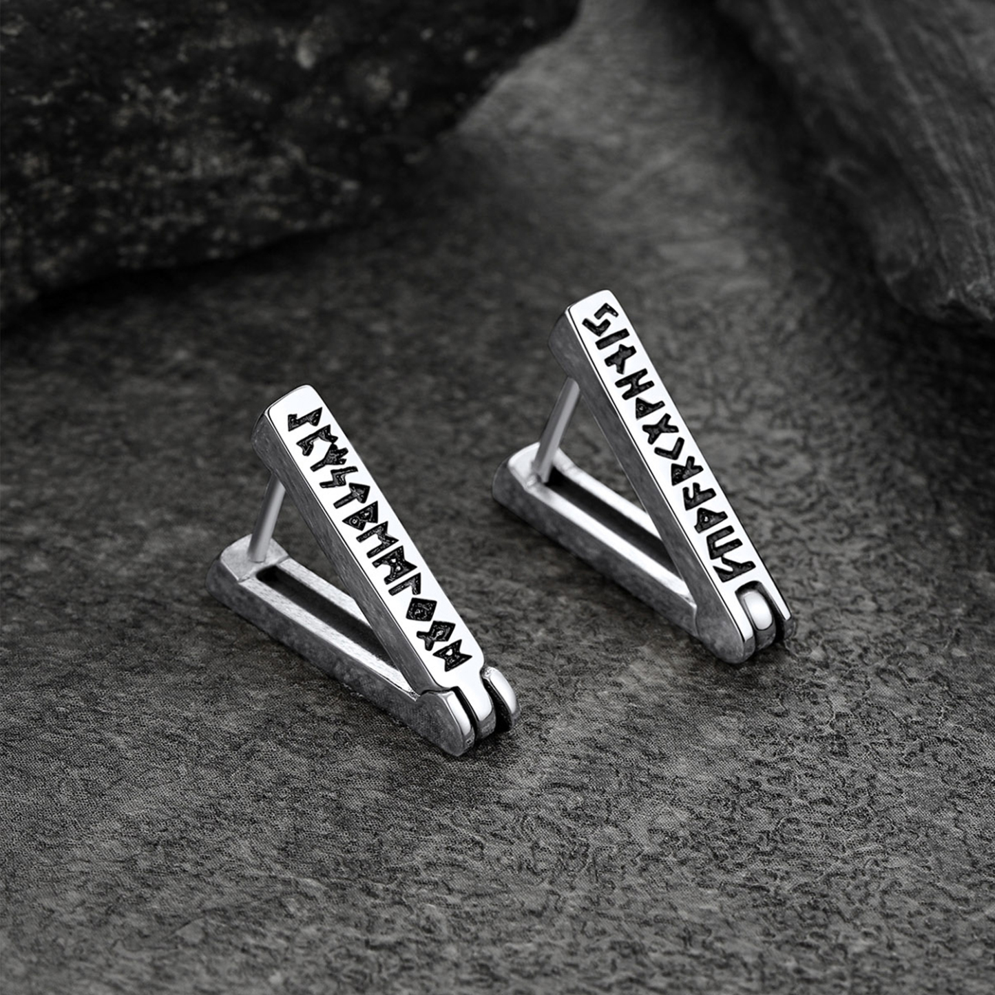 Triangle Viking Rune Huggie Hoop Earrings, Stainless Steel-01