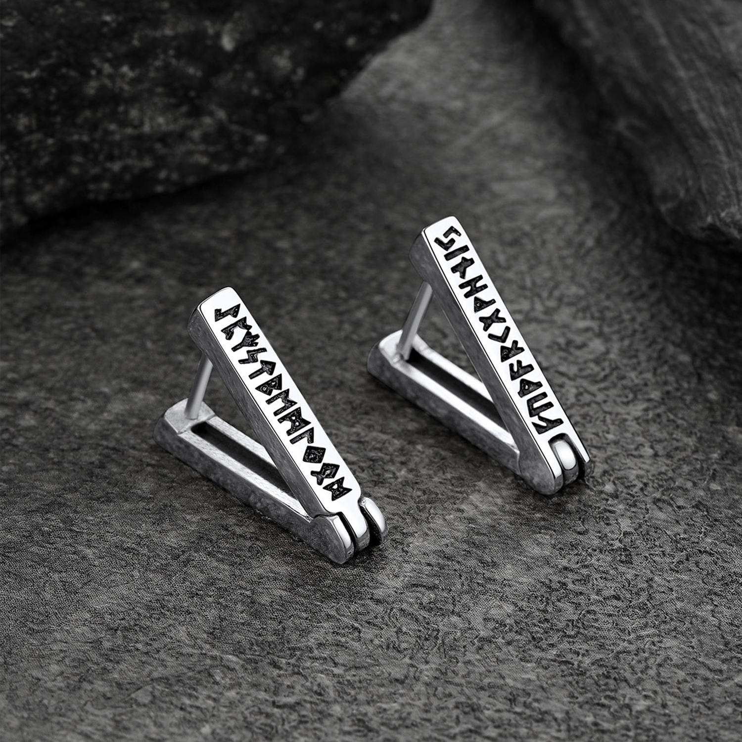 Triangle Viking Rune Huggie Hoop Earrings, Stainless Steel-01