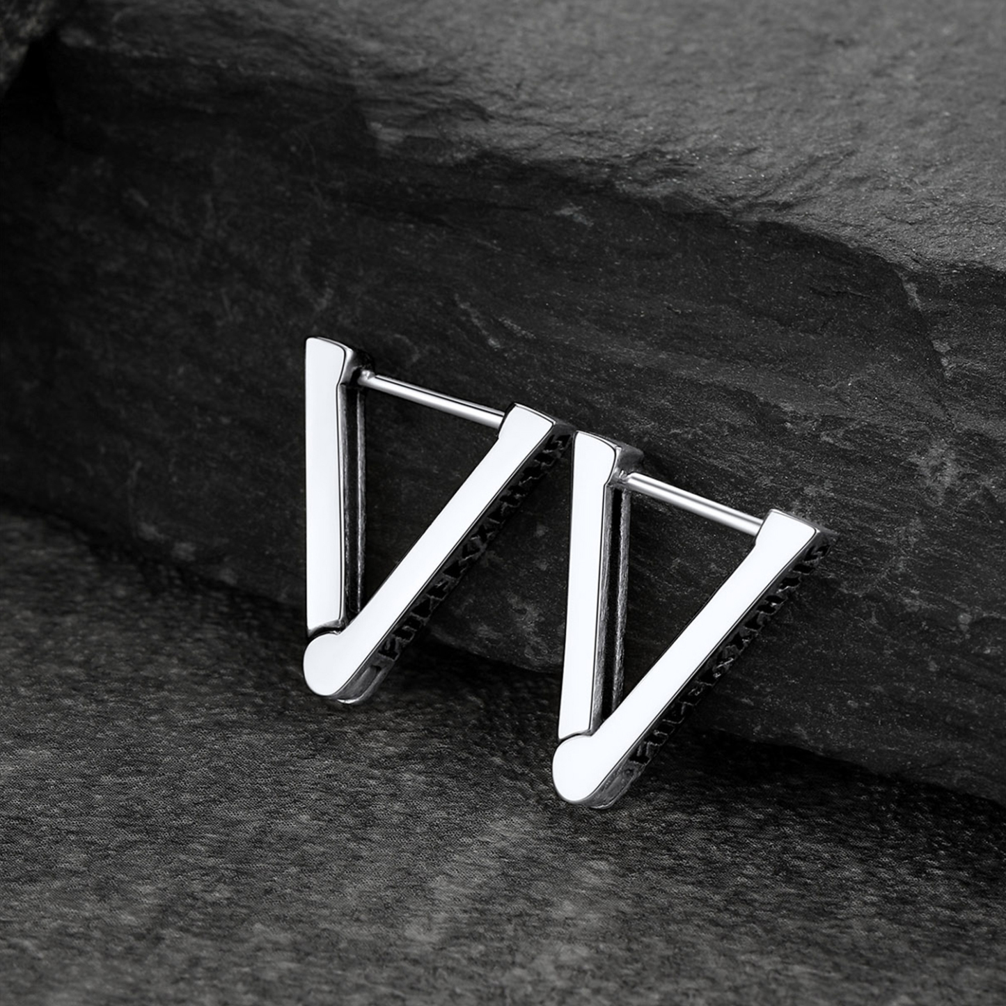 Triangle Viking Rune Huggie Hoop Earrings, Stainless Steel-03
