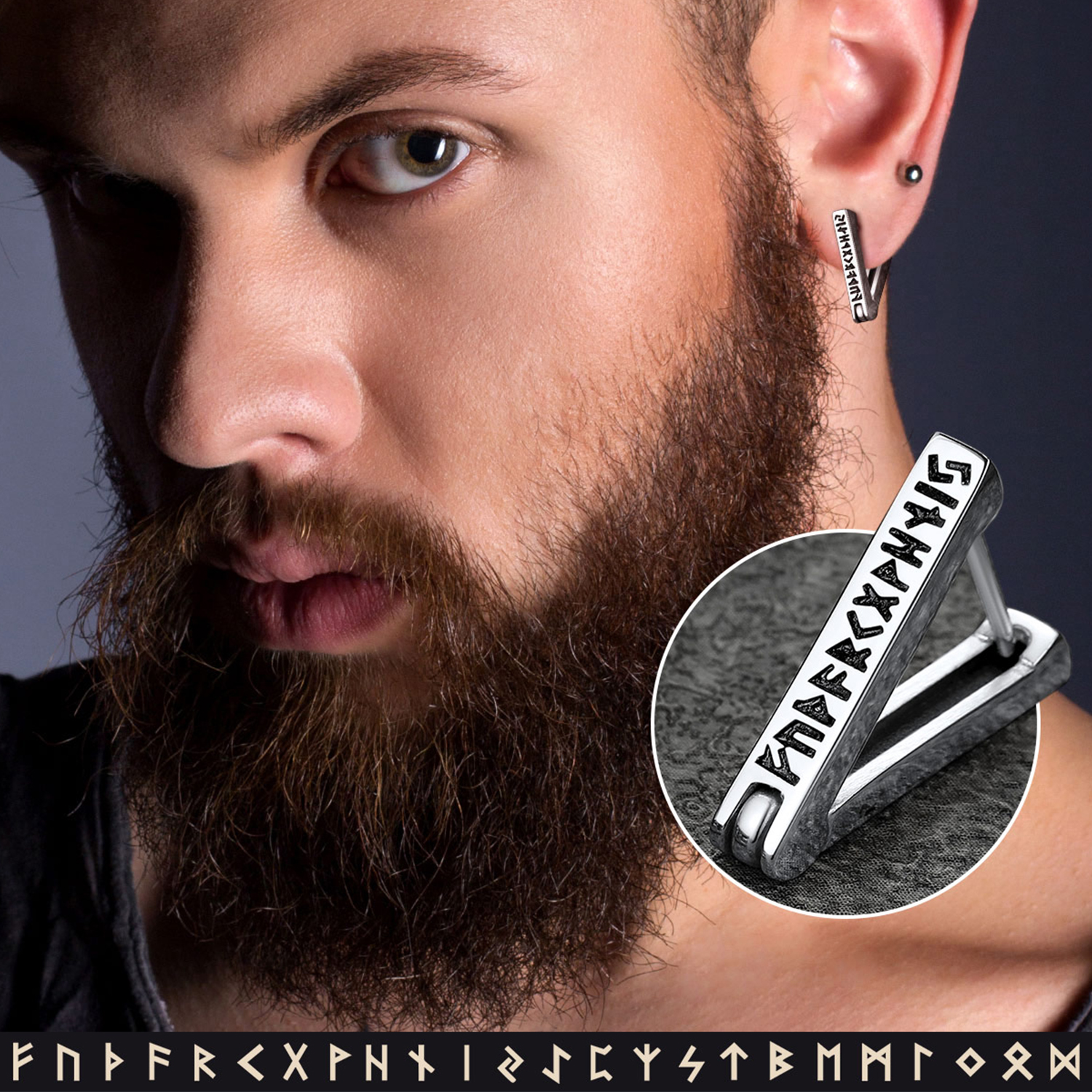 Triangle Viking Rune Huggie Hoop Earrings, Viking Jewelry