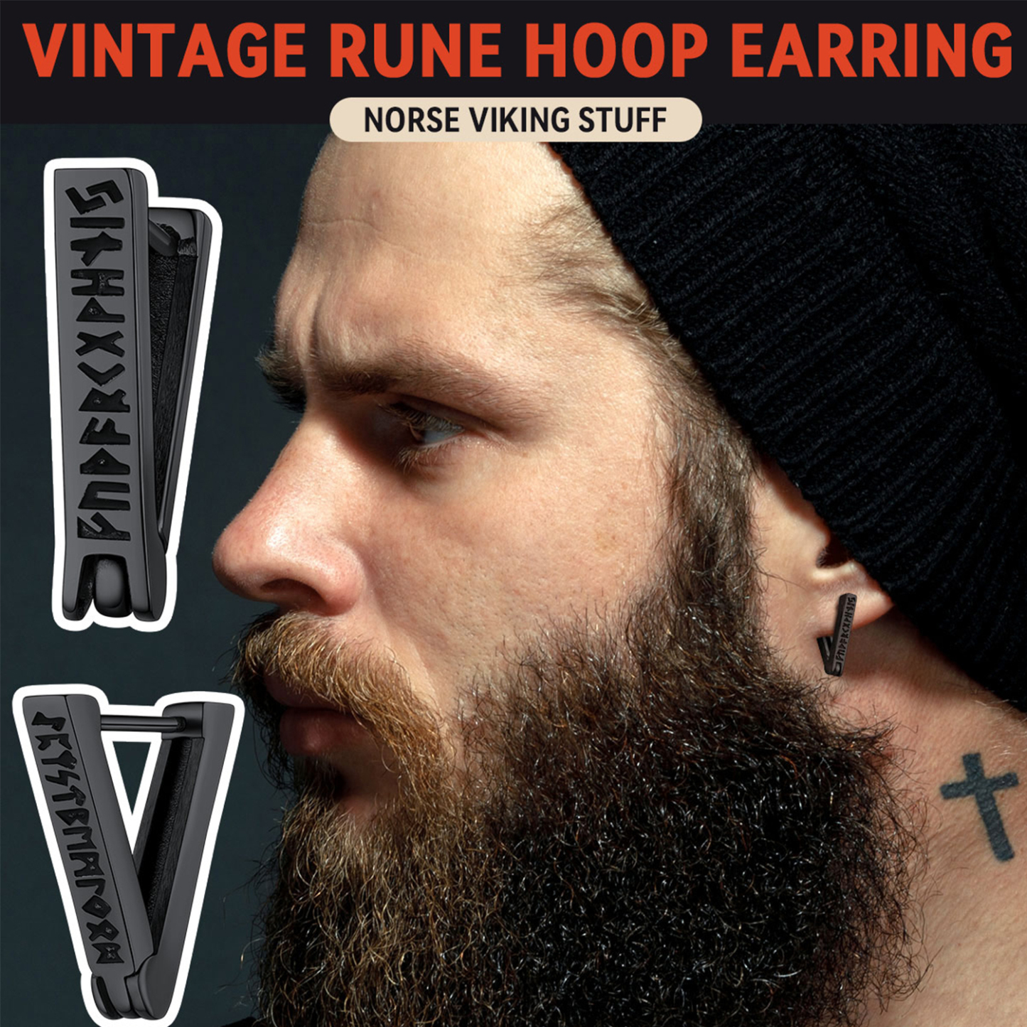 Triangle Viking Rune Huggie Hoop Earrings, Viking Jewelry
